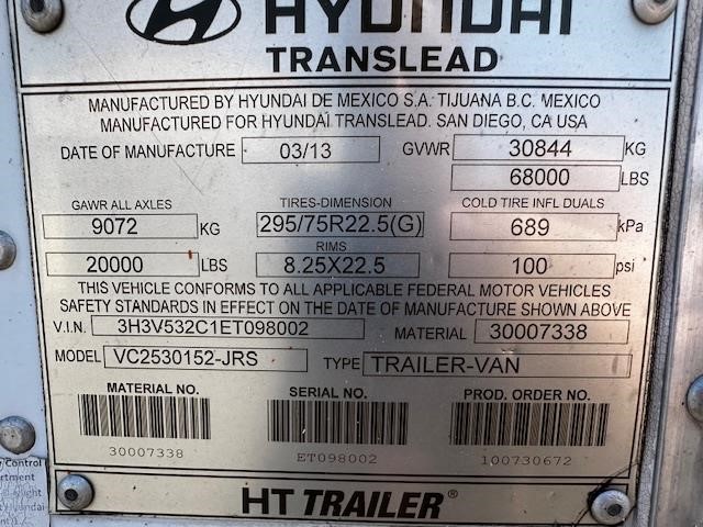 2014 HYUNDAI 53' ROLL DOOR PLATE VAN WITH TUCKAWAY LIFTGATE 9020878502