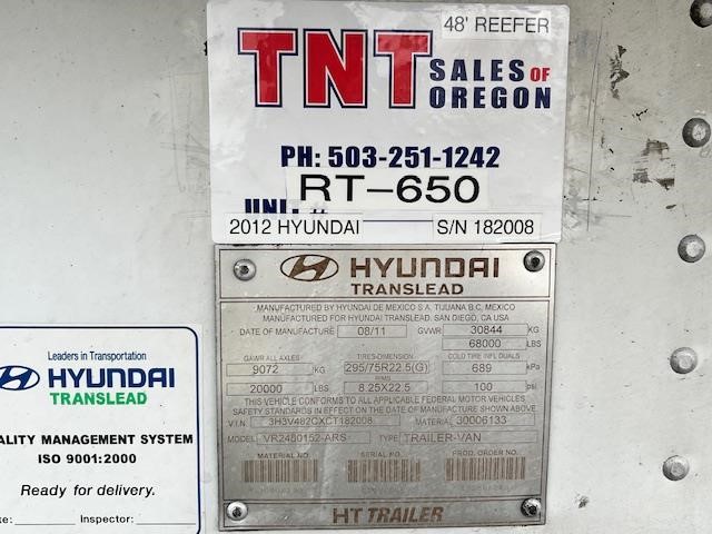 2012 HYUNDAI 2012 HYUNDAI 48u2019 ROLL DOOR REEFER W/5500 LB LIFT G 9033300807