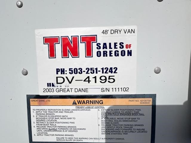 2003 GREAT DANE 53' TANDEM AIR RIDE SWING DOOR DRY VAN 9040773025