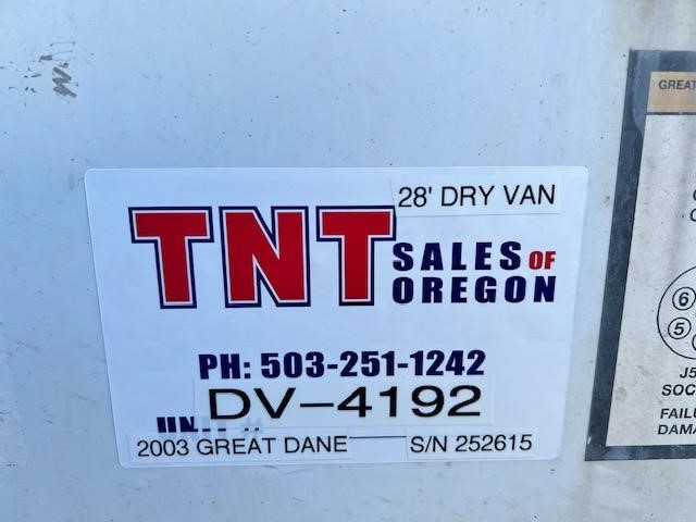 2003 GREAT DANE 28' SINGLE AXLE AIR RIDE DRY VAN 9042388535